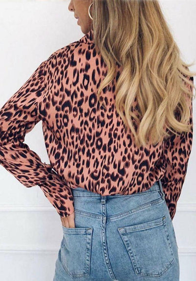 pink satin leopard print blouse