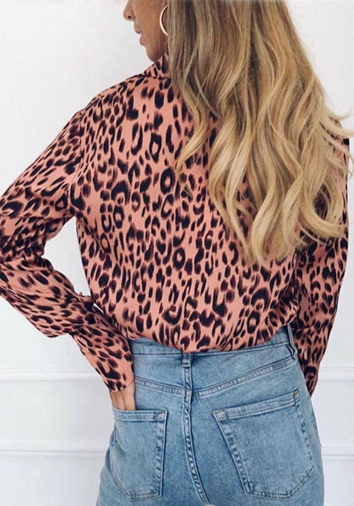 pink satin leopard print blouse