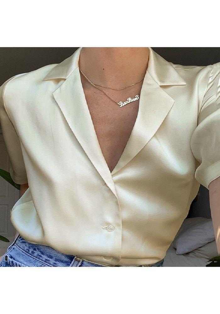 Satin Beige Blouse short sleeve