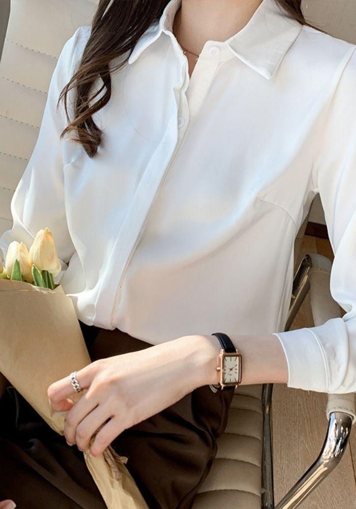 White satin clearance blouse long sleeve