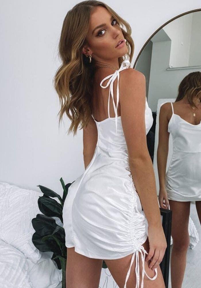 White Satin Slip Dress Mini