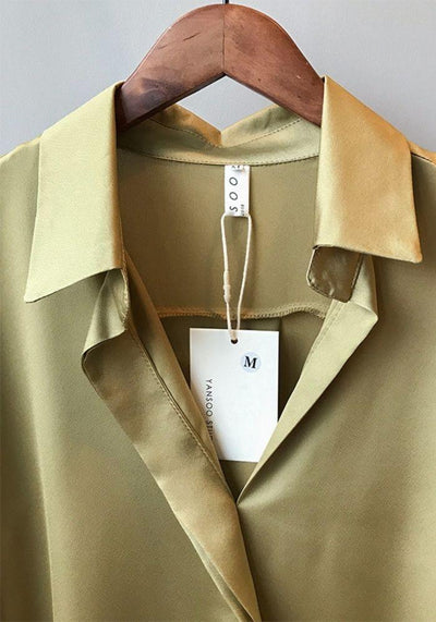 Olive Satin Blouse long sleeve