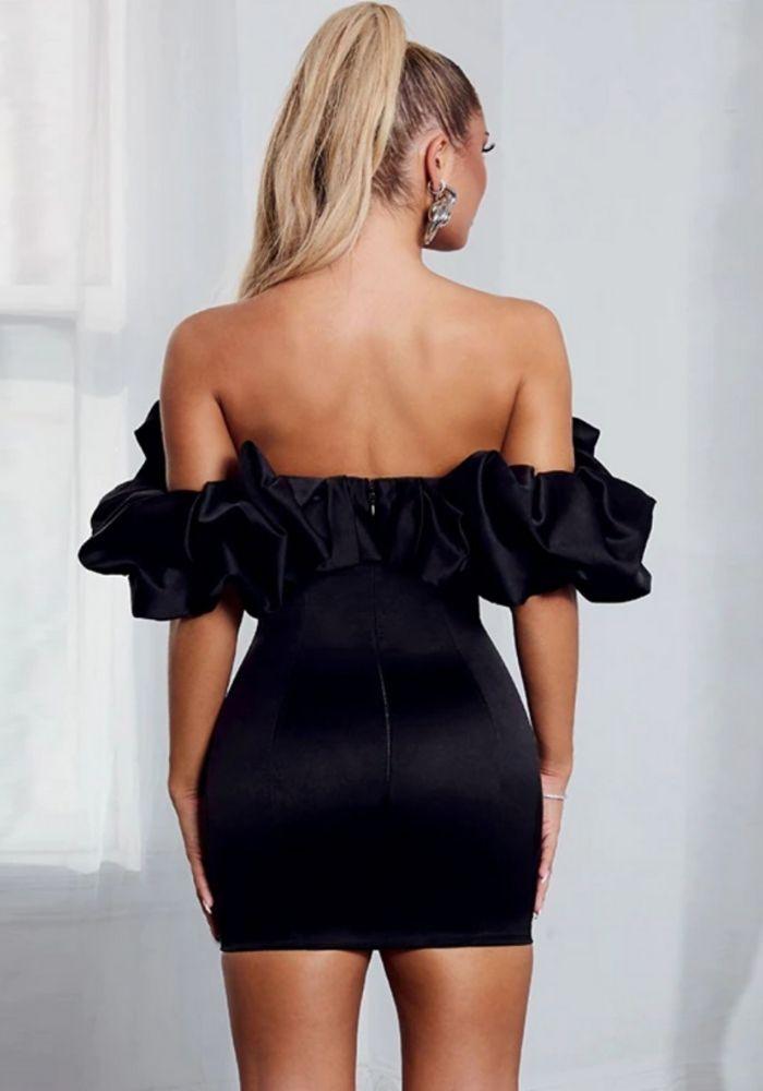 Black Satin Ruffle Dress