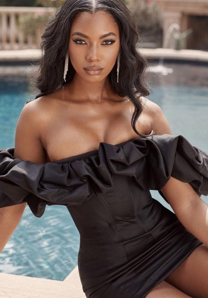 Black Satin Ruffle Dress | Miss Satin Black Satin Ruffle Dress | Miss Satin
