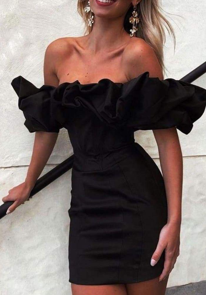 dress ruffles black color