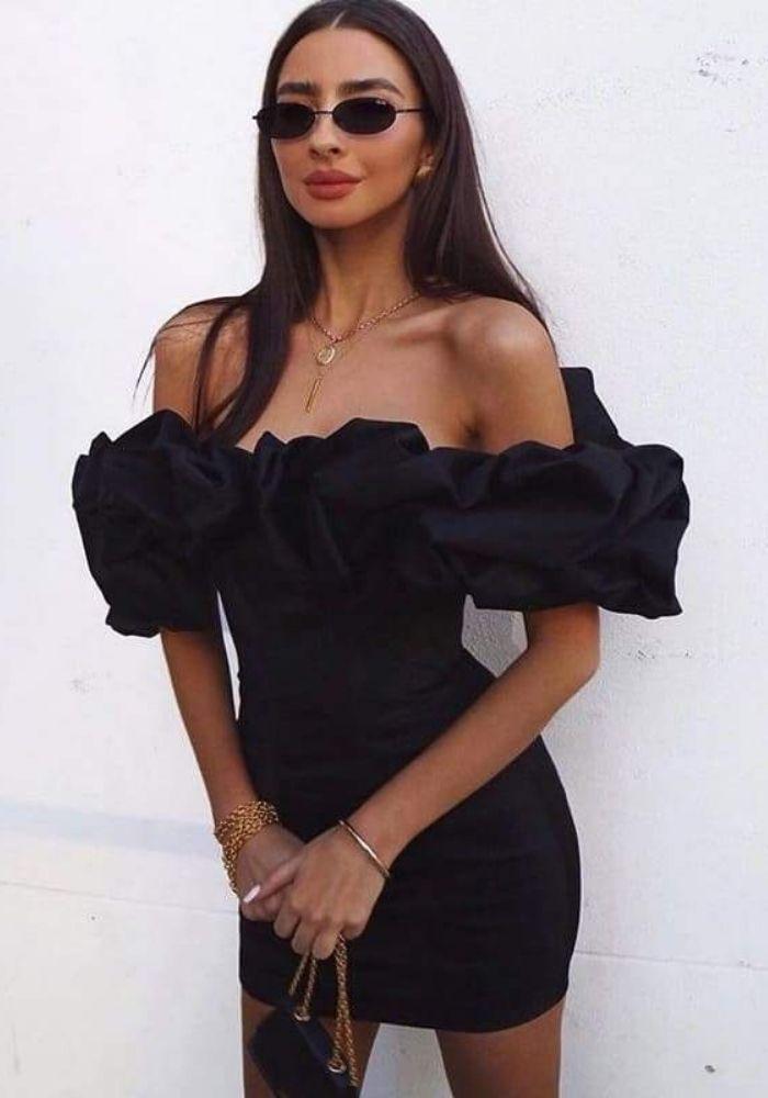 Black Satin Ruffle Dress | Miss Satin Black Satin Ruffle Dress | Miss Satin