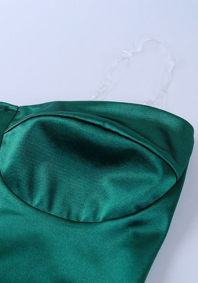 Wrapped Up Dark Green Satin Midi Dress
