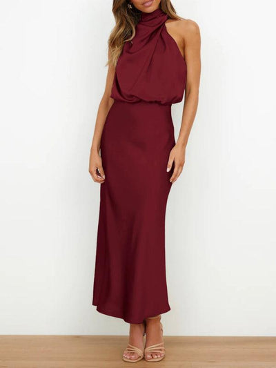 Wine Red Satin Dress - Miss Satin