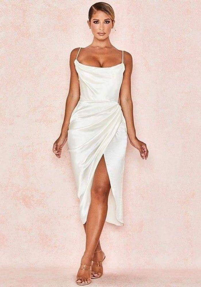 White Satin Midi Dress