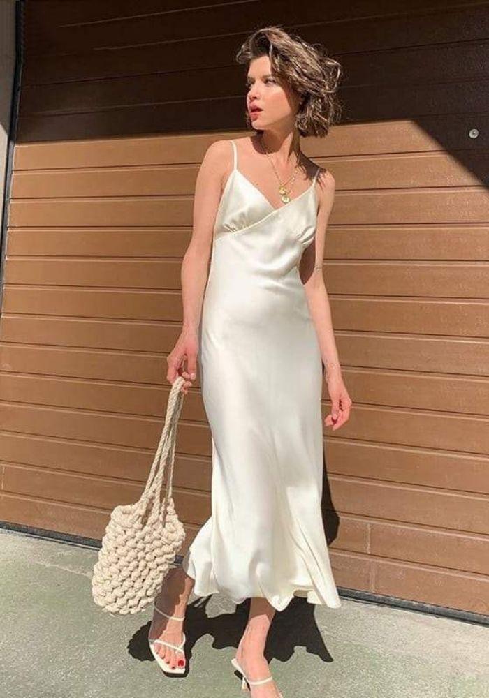 White Satin Maxi Dress