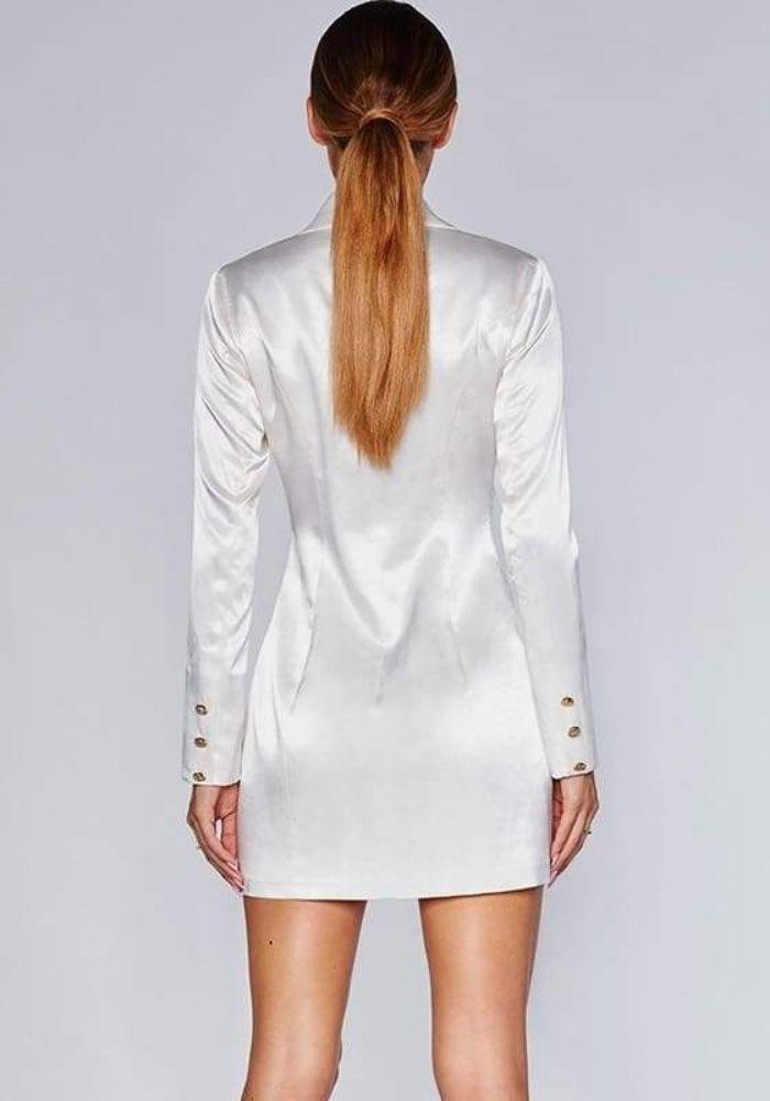 White Satin V Neck Dress